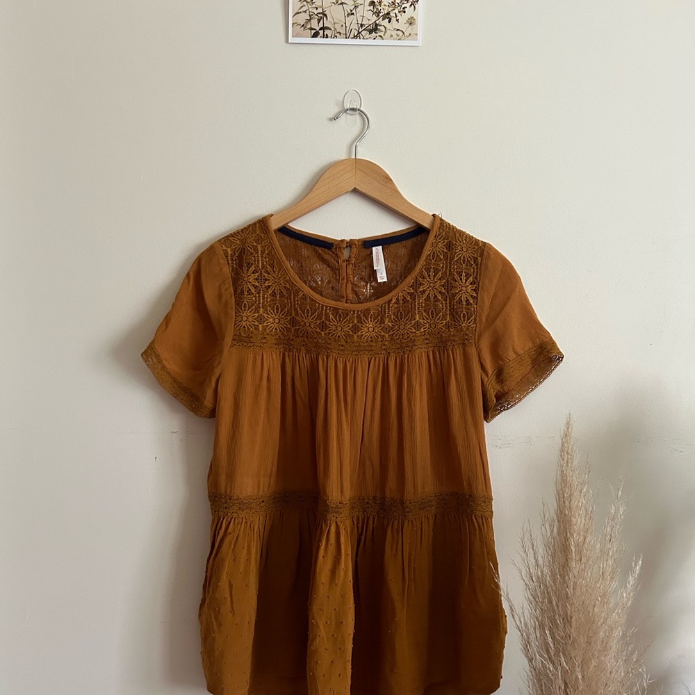 Xhilaration Mustard Embroidered Blouse